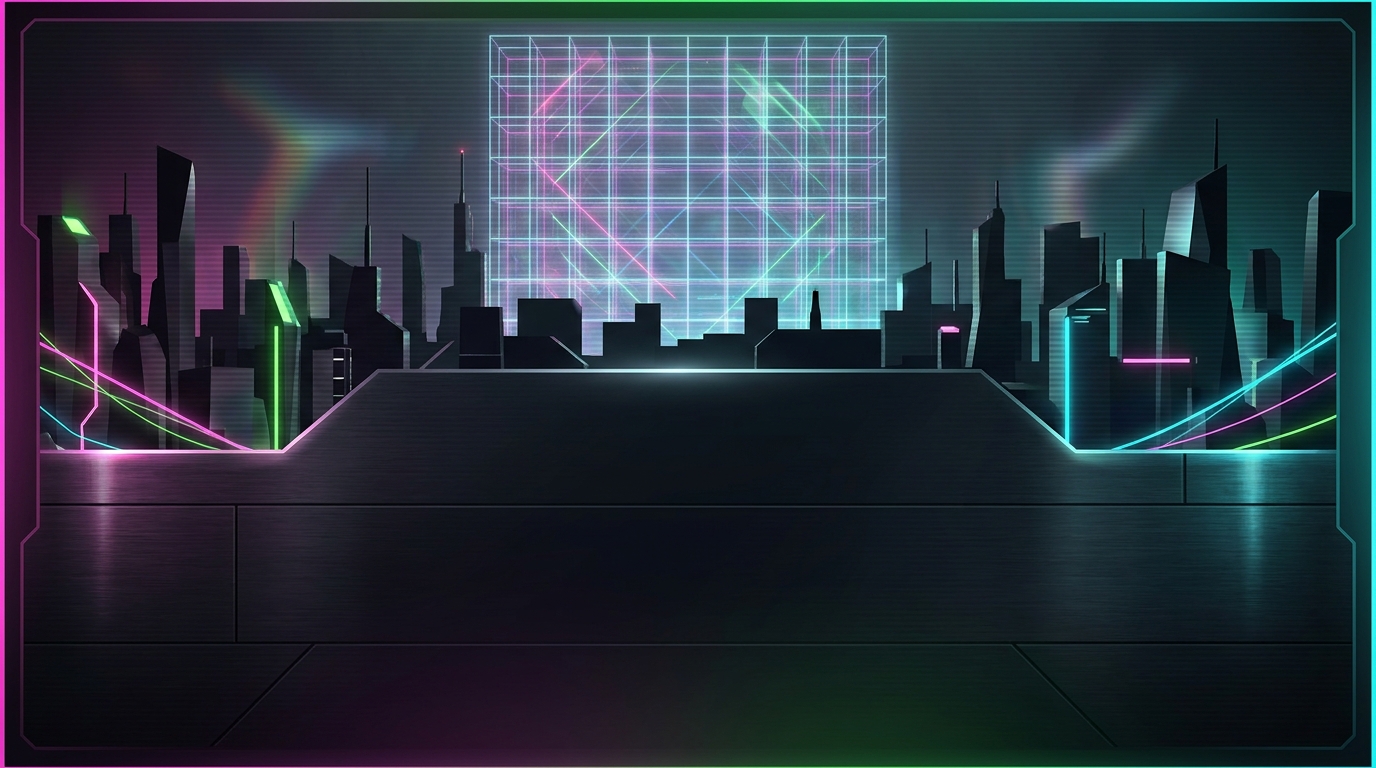 Megacity-Skyline mit Grid-Hologramm
